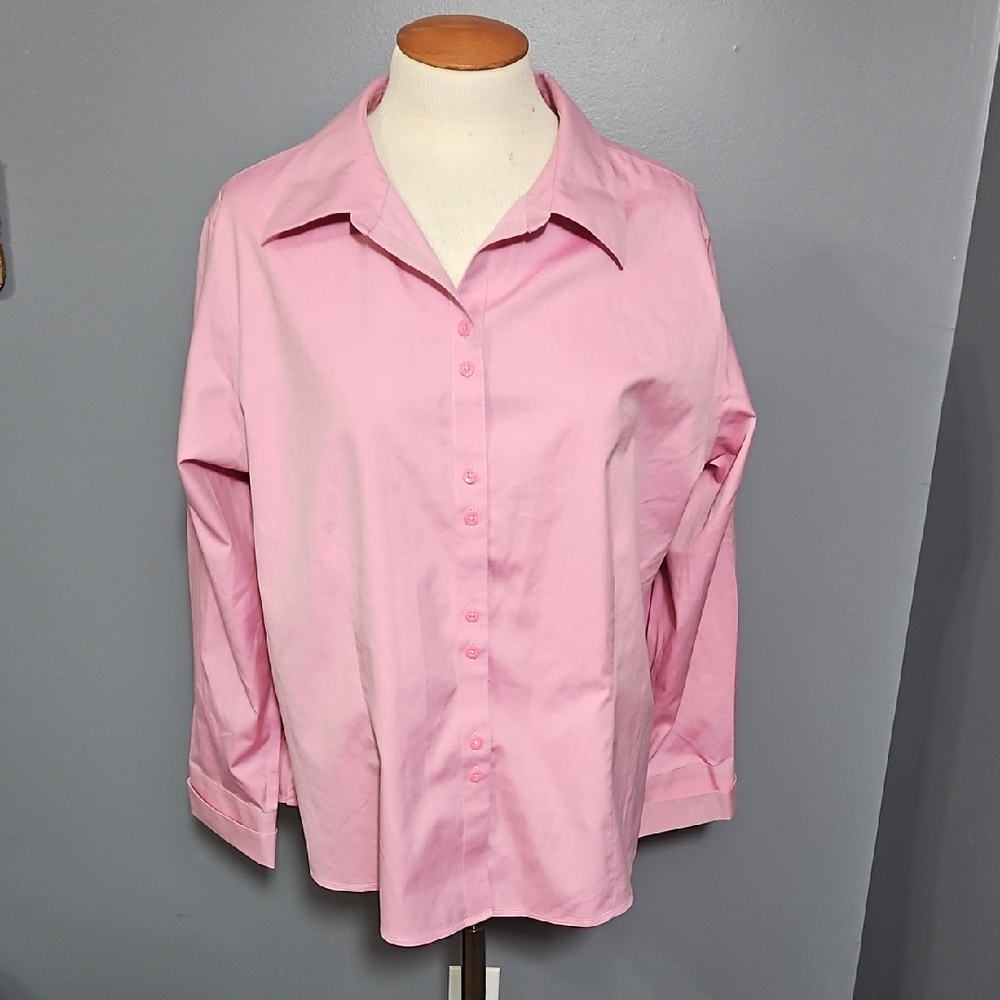 Gold Label, Pink, Button Down, Longsleeve, Cotton, Non-iron, Size 18W